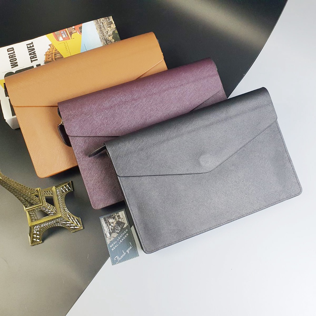 [Da thật] Clutch cầm tay nam da bò thật Safiano CL123 (Đen/Nâu/Tím) - 100% da bò thật, BH 3 năm