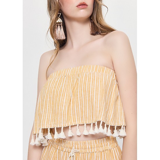 MARC FASHION Áo Thun Ngực 2 Tầng Ren Tua Rua màu cam size S