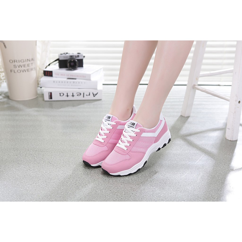Giày Thể Thao Nữ Hồng Dáng Hàn Quốc Đế 3,5 Cm