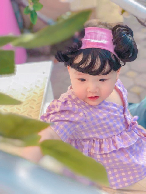 băng đô tóc giả ( mái và hai búi. sz 6-13kg)