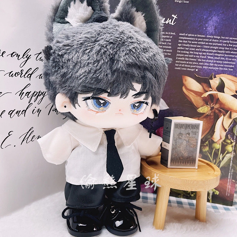 Bộ trang phục nam với cà vạt và khuyên tai cá tính thời trang cho búp bê nhồi bông 20cm