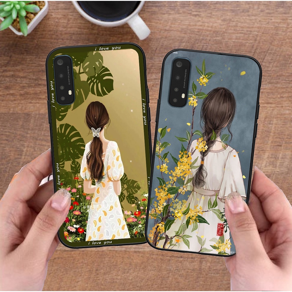 Ốp Realme 7 / 7 Pro / 8 bộ hình cô gái và mèo cưng xinh xắn dễ thương cực đẹp