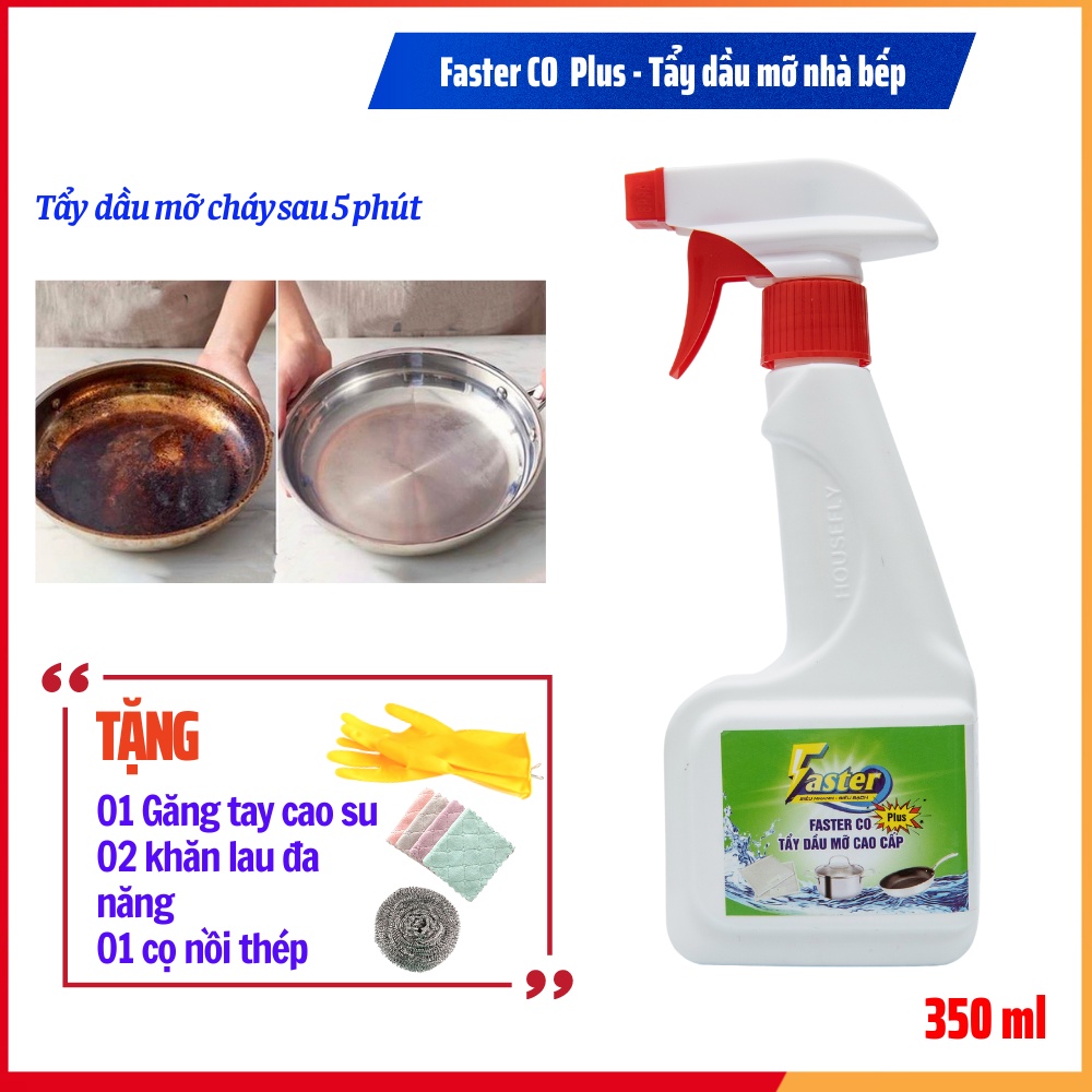 Tẩy lưới lọc máy hút mùi bám két, bếp ga, lò nướng, nồi bị cháy, FasterCO Plus