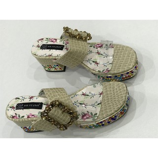 Giày sandal cao gót đính đá bar style