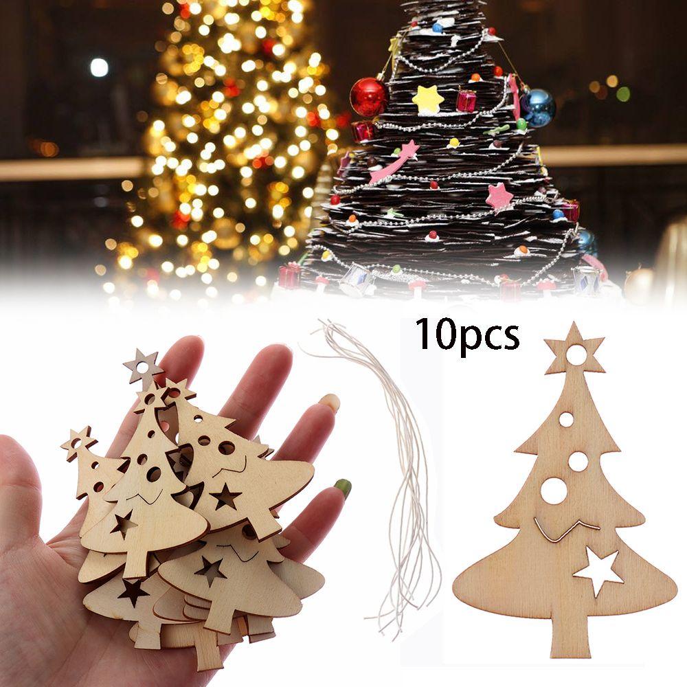 Set 10 Miếng Gỗ Màu Sắc Tự Nhiên Cắt Laser Trang Trí Cây Thông Noel DIY