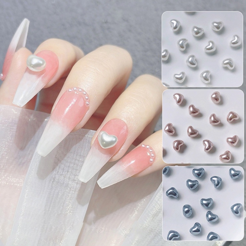 Hạt Ngọc Trai / Trái Tim 3d Bằng Kim Loại Trang Trí Móng Nghệ Thuật