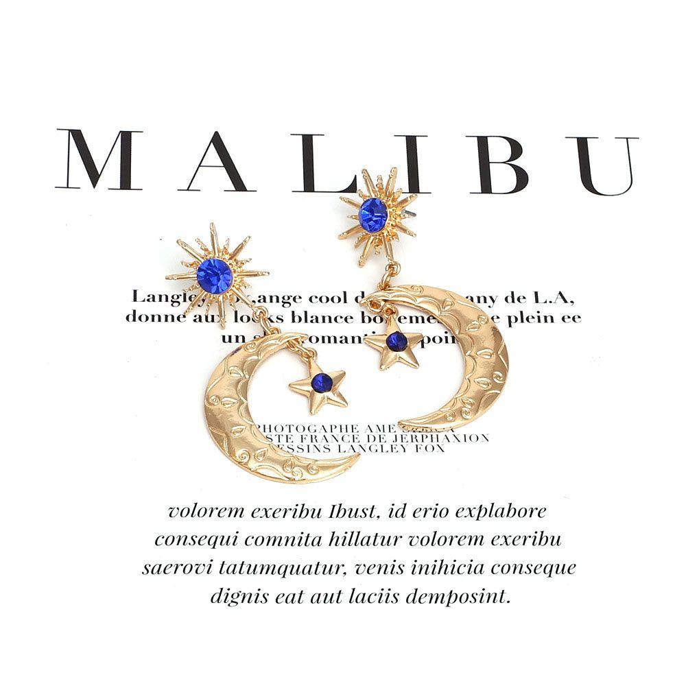 Khuyên Tai Thả Lủng Lẳng Mặt Trăng Ngôi Sao Bất Đối Xứng Thời Trang Bohemia