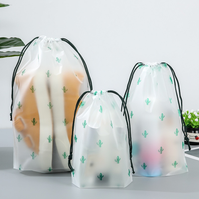 Túi dây rút đựng tất/ đồ lót in họa tiết hoa cúc/ mèo/ xương rồng đáng yêu tiện dụng