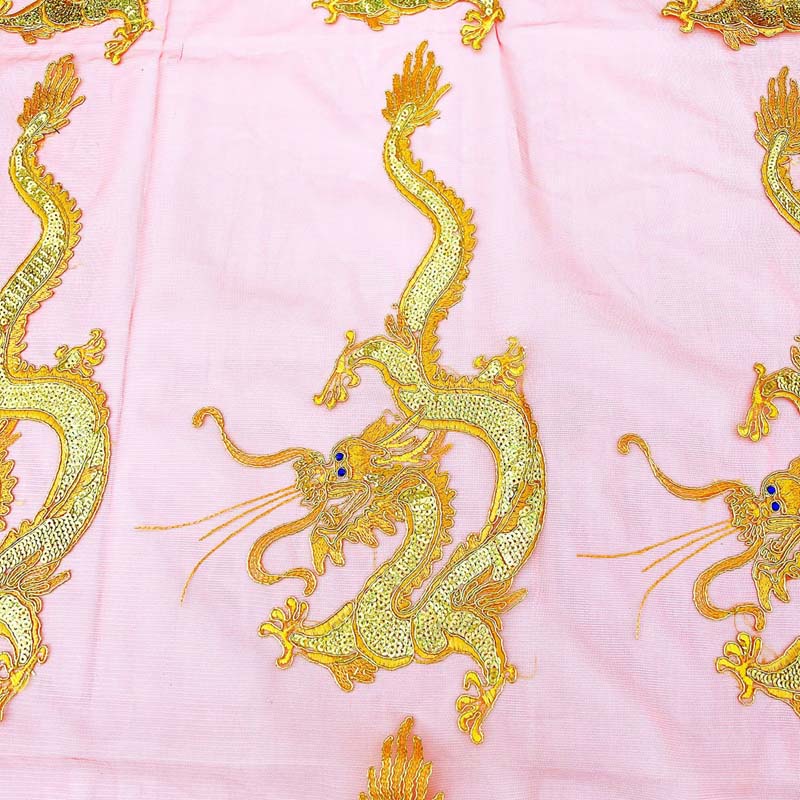 1 Mảnh Vải Thêu Hình Rồng Phượng Hoàng Vàng Kim Sa 44 * 22CM