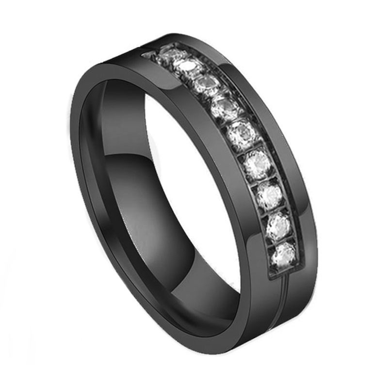 Titanium steel gold double diamond ring in Europe and new fashion jewelry titanium steel rings US CZ