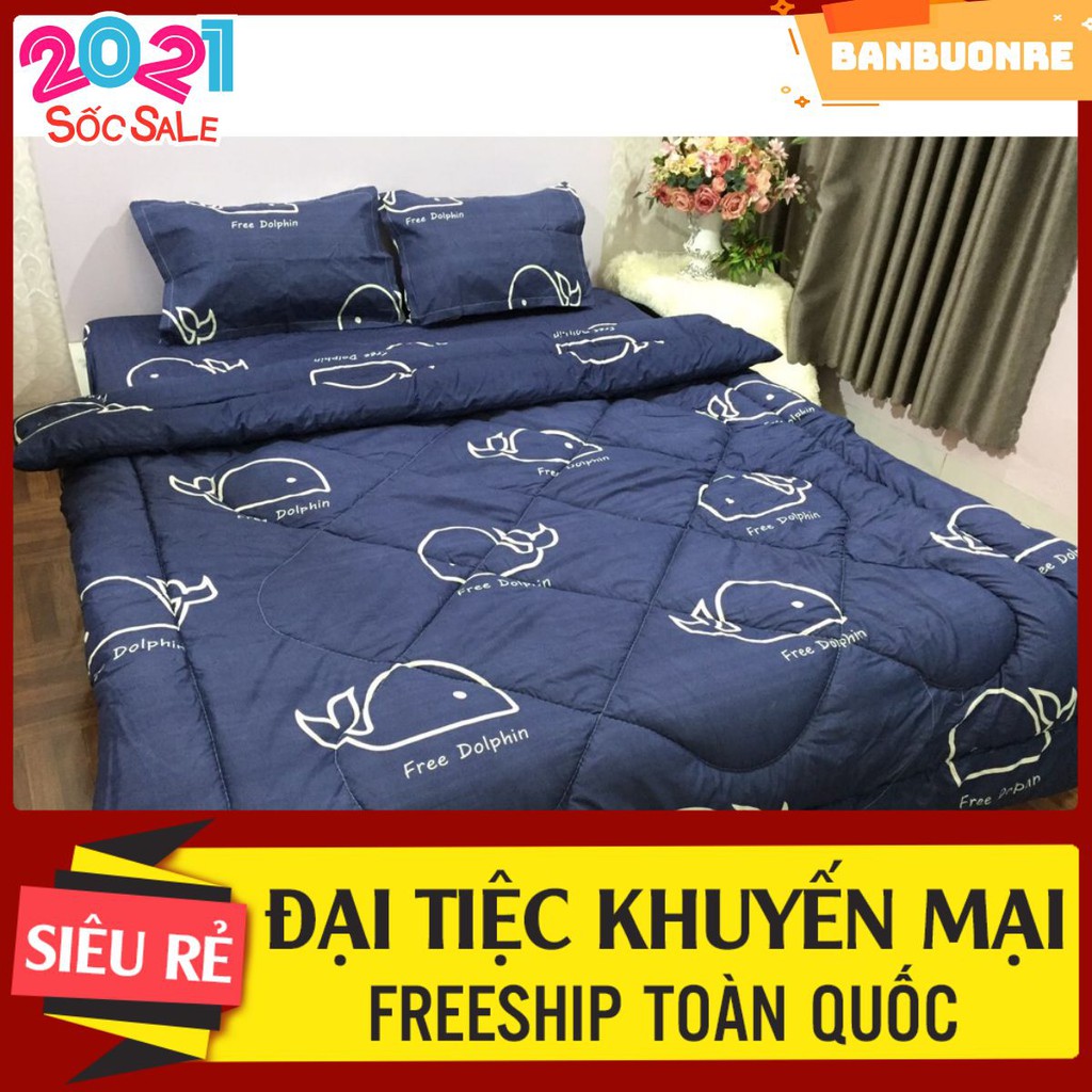 Sỉ bộ chăn phao ga gối 1m8 poly mẫu cá heo