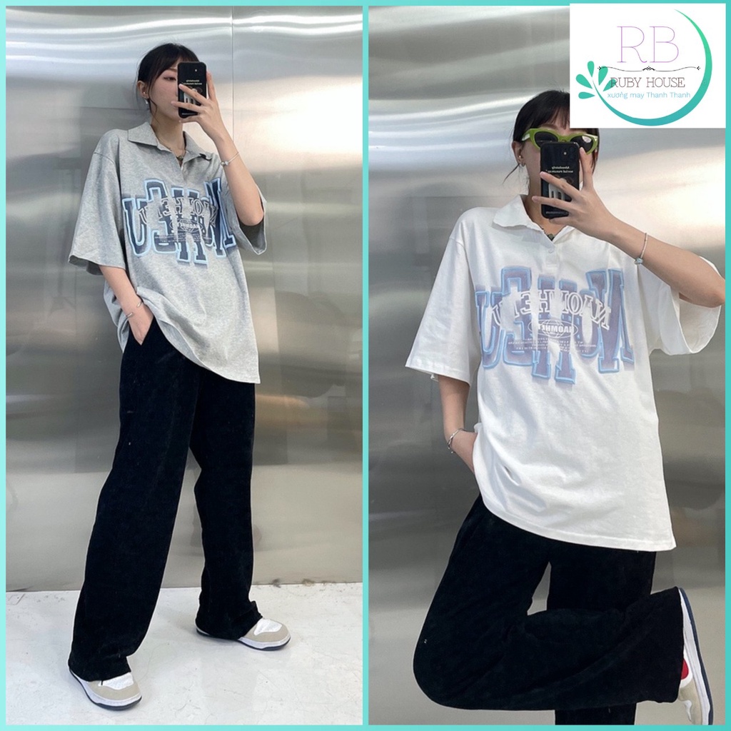 Áo polo ueh RUBY Chất cotton dầy đẹp, from thụng tay lỡ nam nữ mặc được, cổ bẻ unisex