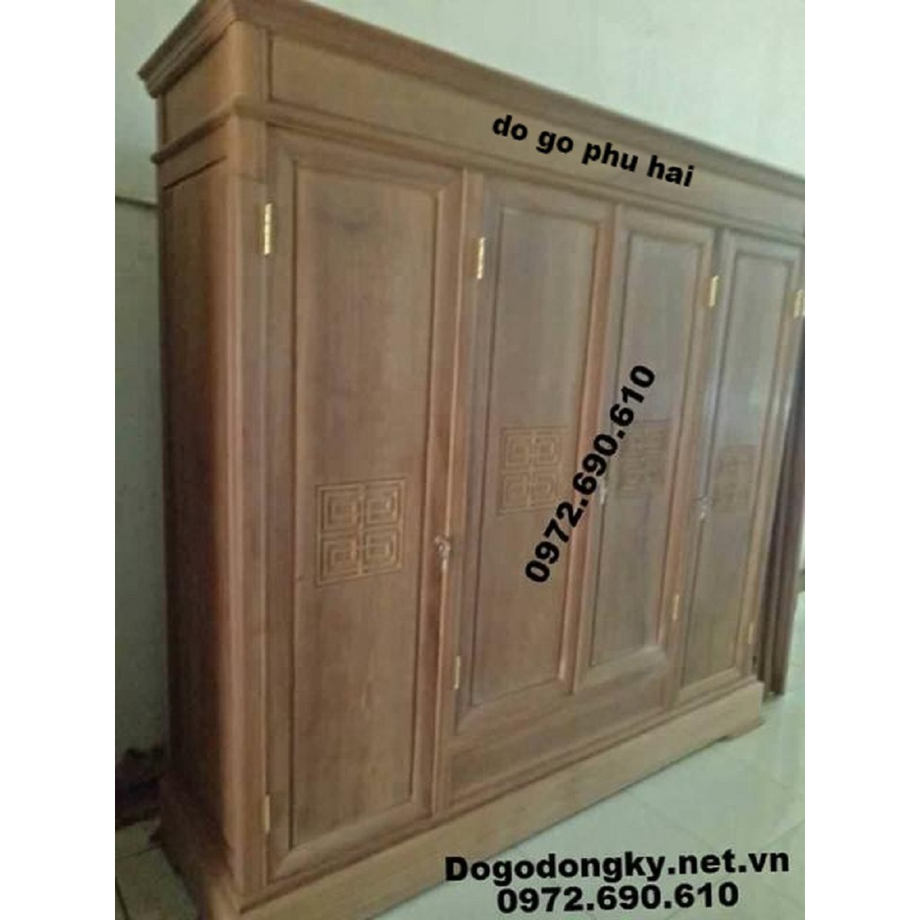 Giá tủ quần áo đẹp gỗ gụ 3 buồng 4 cánh TA36