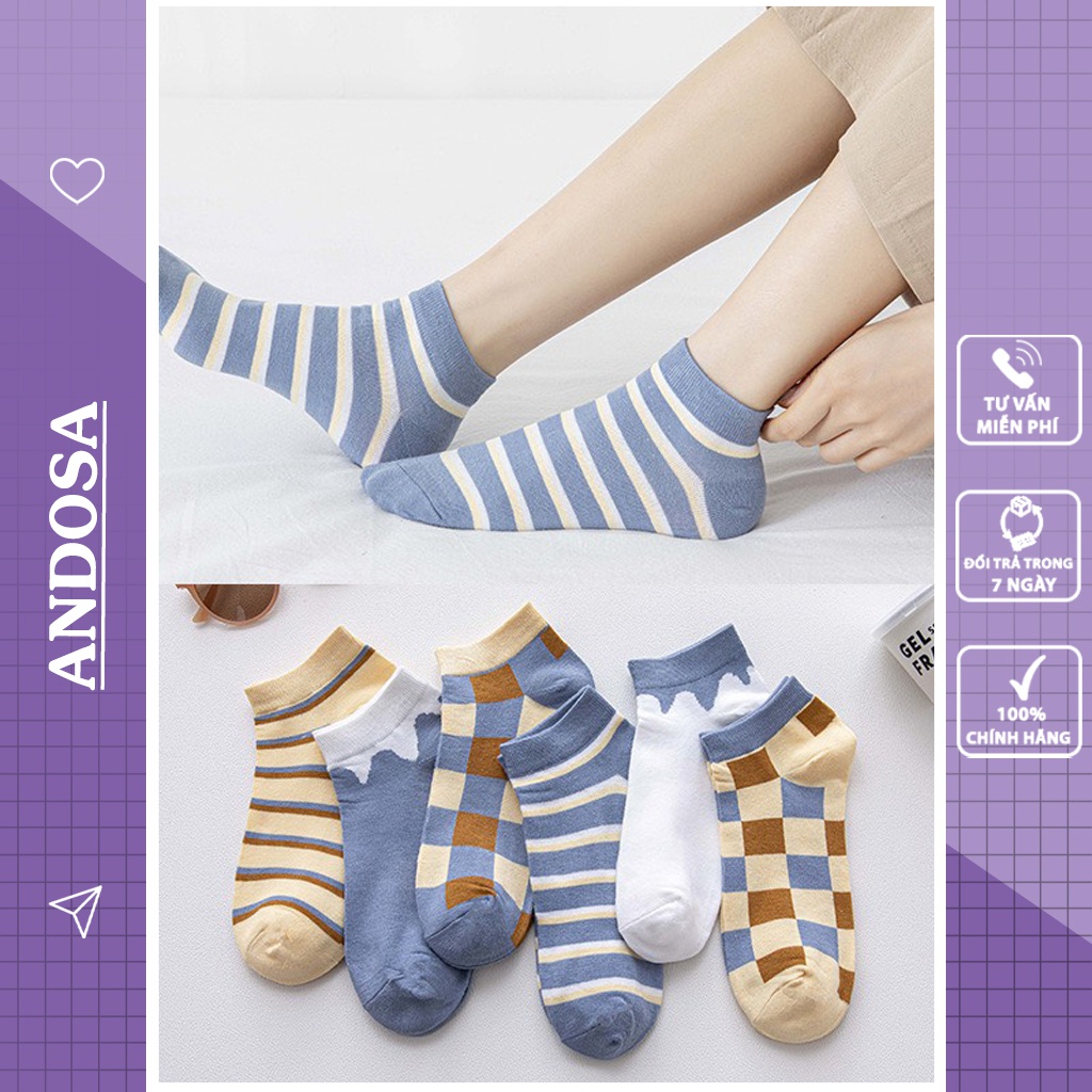 Tất vớ cổ ngắn nữ họa tiết vintage cute dễ thương phong cách Hàn Quốc ANDOSA T10
