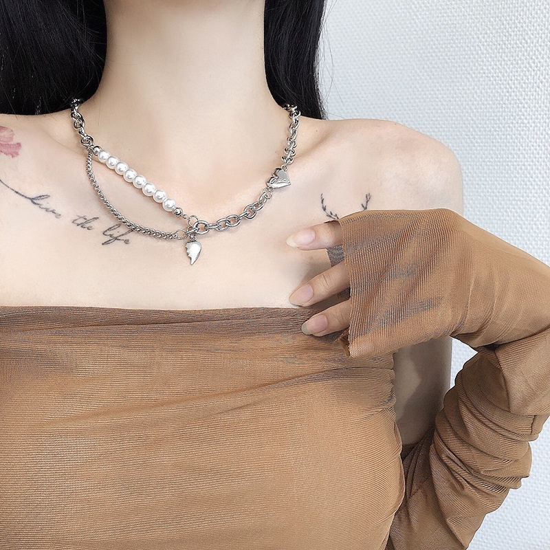 Vòng cổ Chuỗi Ngọc Trai Kim Loại Phong Cách Hiphop