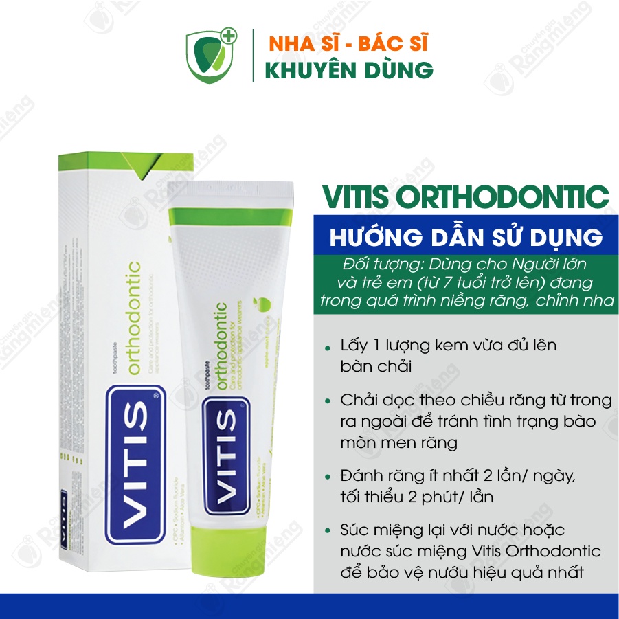 Kem đánh răng cho Răng niềng Vitis Orthodontic, Sạch mảng bám mắc cài, Bổ sung Fluoride Ngừa sâu răng, Tuýp 100ml