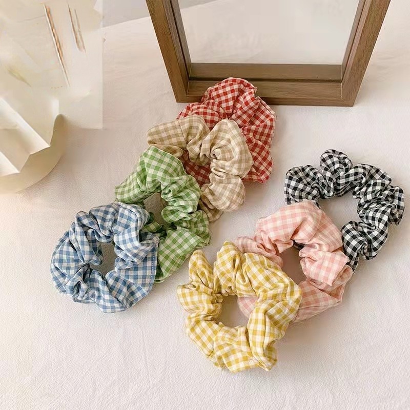 Dây Cột Tóc Cao Su Co Giãn Dày Dặn In Họa Tiết Caro / Heo Phong Cách Hàn Quốc Cổ Điển Thời Trang Cho Nữ