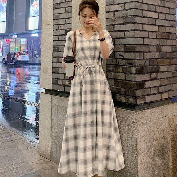 ⭐0412⭐Long skirt French wind bells checkered skirt | BigBuy360 - bigbuy360.vn