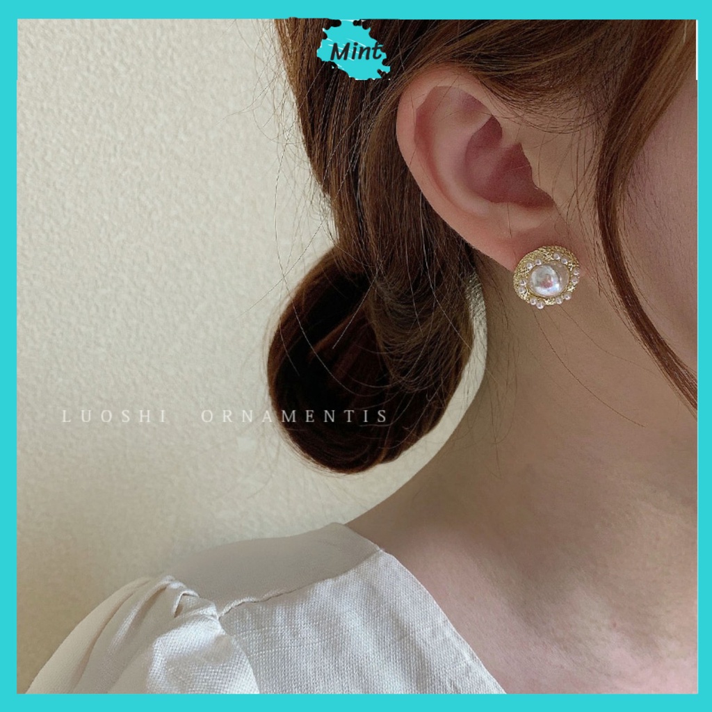 Bông Tai Tròn ❤️KHÔNG GÂY DỊ ỨNG❤️ Khuyên Tai Tròn Chuôi Bạc S925 Ngọc Trai Nhân Tạo Phong Cách Hàn Quốc