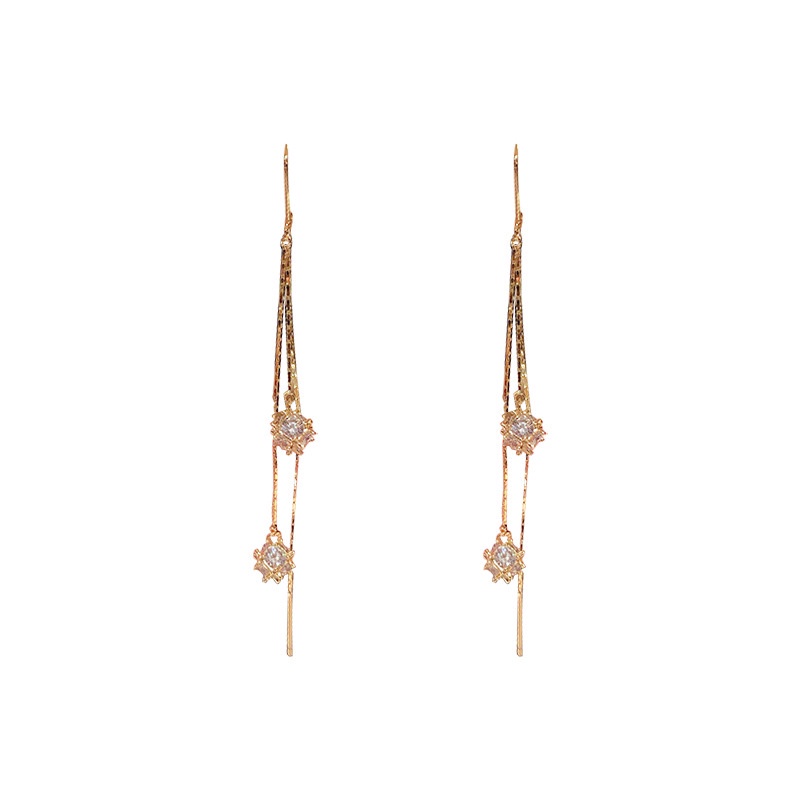 Bông tai mạ bạc 925 dáng dài đính đá thời trang phong cách Hàn Quốc cho nữ