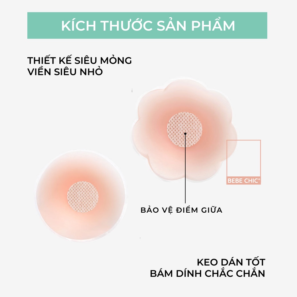 Cặp Miếng Dán Ngực Silicon BEBECHIC Hình Tròn Hình Hoa Tiện Dụng Dán Siêu Chắc