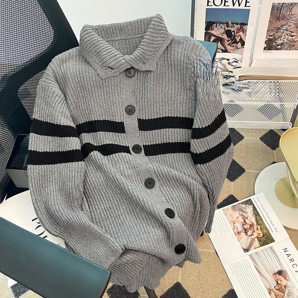 Áo Khoác Cardigan Cổ Lọ Hoạ Tiết Kẻ Sọc Thời Trang Thu Đông Cho Phái Nữ