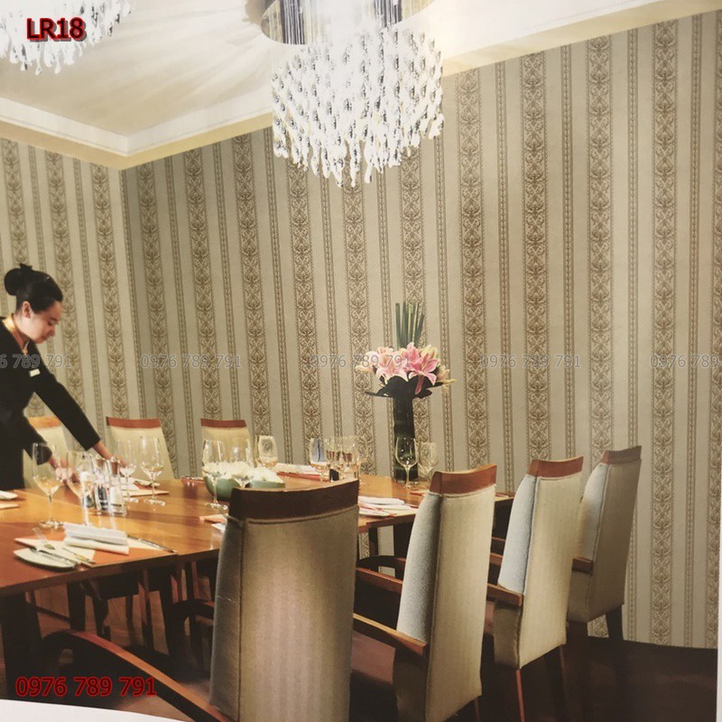 10m Giấy Dán Tường Hoa Văn Cổ Điển Dải Dọc Cho Phòng Khách, Lụa Không Keo, Màu Vàng Đồng, Trắng, Nâu