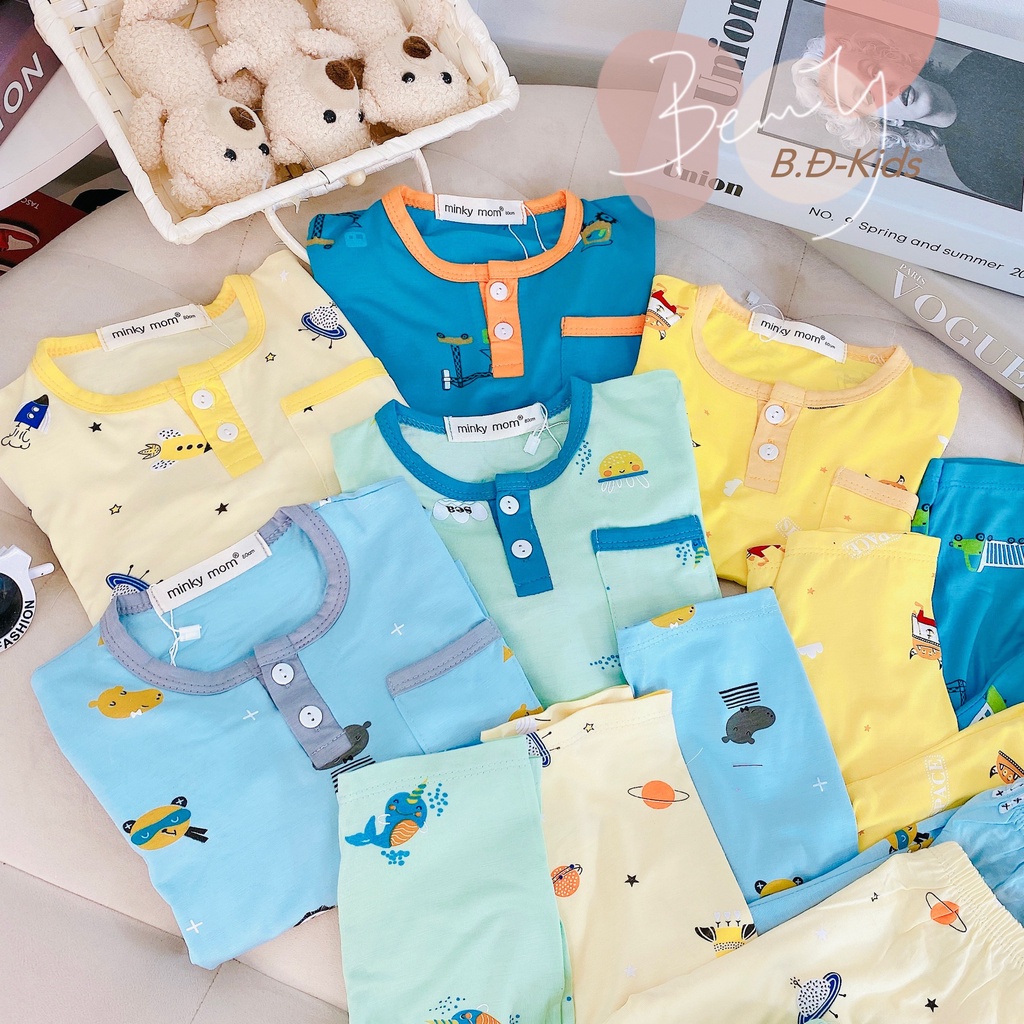 [Bé 7-26kg] Bộ dài tay thun lạnh cổ trụ mềm mịn mát cho bé trai, bé gái từ 7-26kg [ HÀNG CHUẨN ]