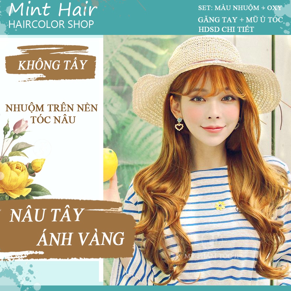 Kem Nhuộm Tóc Thảo Dược Nâu Tây Ánh Vàng - Nhuộm Nền Tóc Nâu - Không Tẩy - Tặng Oxy