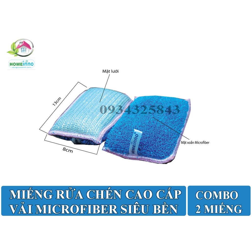 Combo 2 Miếng Rửa Chén Cao Cấp Homeinno Vải Microfiber Cao Cấp Siêu Bền