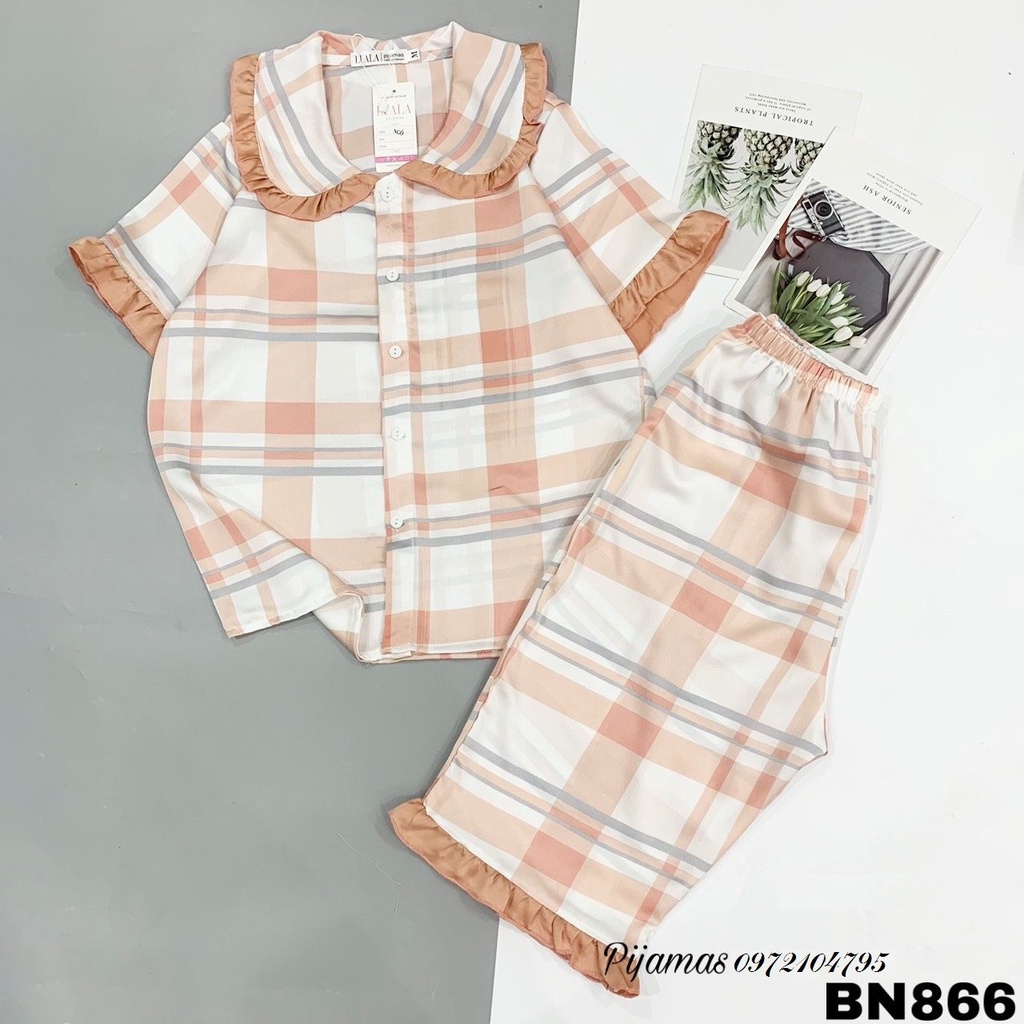 Bộ Pijama lụa latin satin phối hàn loại 1 siêu mềm mát mẫu ngố | BigBuy360 - bigbuy360.vn