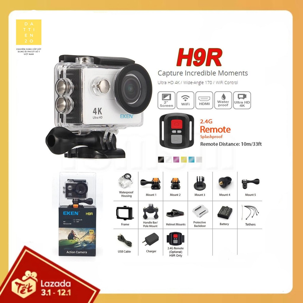 CAMERA HÀNH TRÌNH EKEN H9R BẢN MỚI NHẤT V7.0 FULL PHỤ KIỆN NHƯ HÌNH