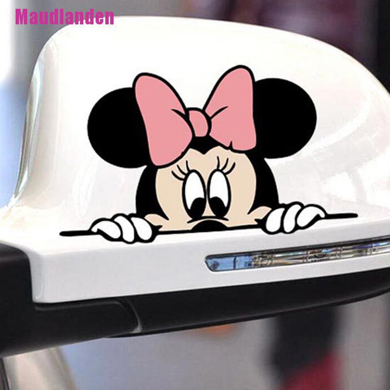 1 Sticker Dán Kính Chiếu Hậu Xe Hơi Hình Chuột Mickey Đáng Yêu 14x8cm