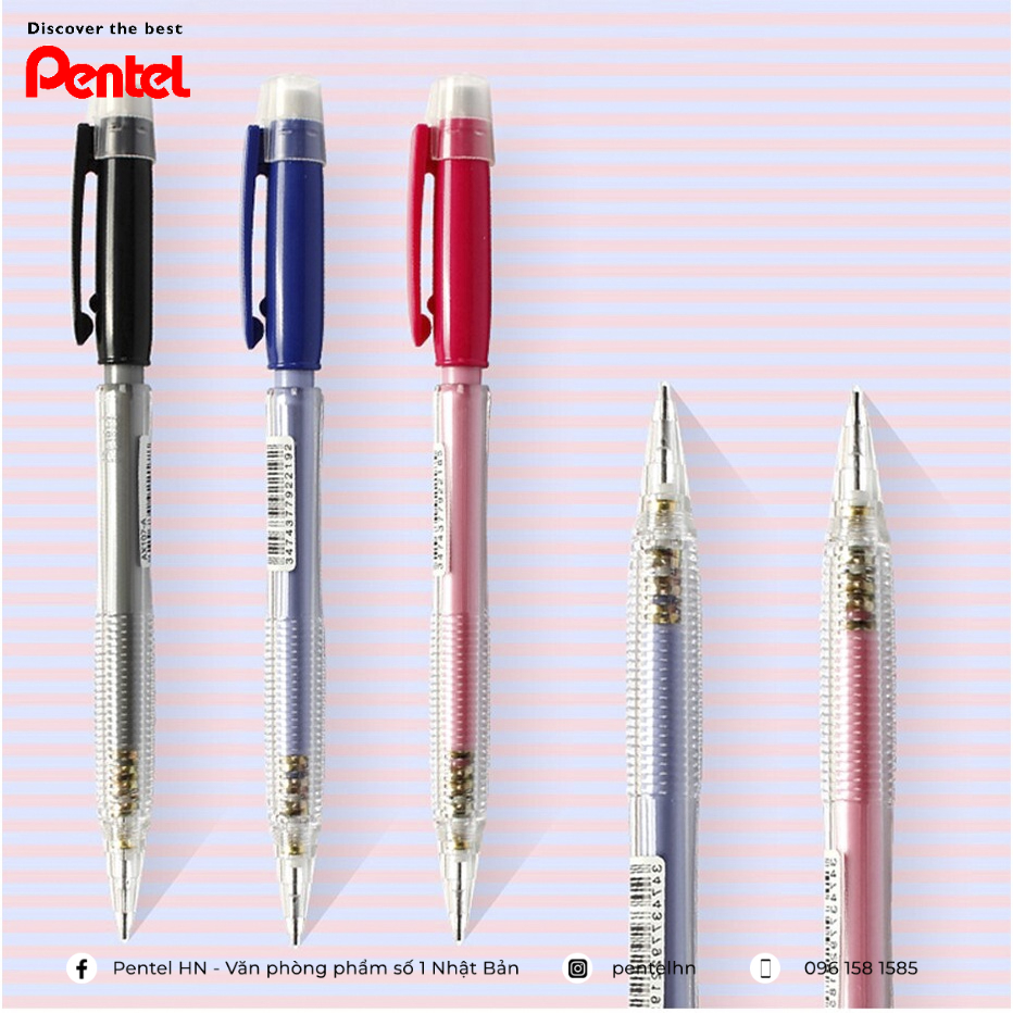 Bút Chì Kim Pentel Nhật Bản Fiesta AX107 Ngòi 0.7mm | Thiết Kế Thân Trong Đẹp Mắt |Trang Bị Đầu Tẩy Tiện Dụng | 3 Màu Vỏ