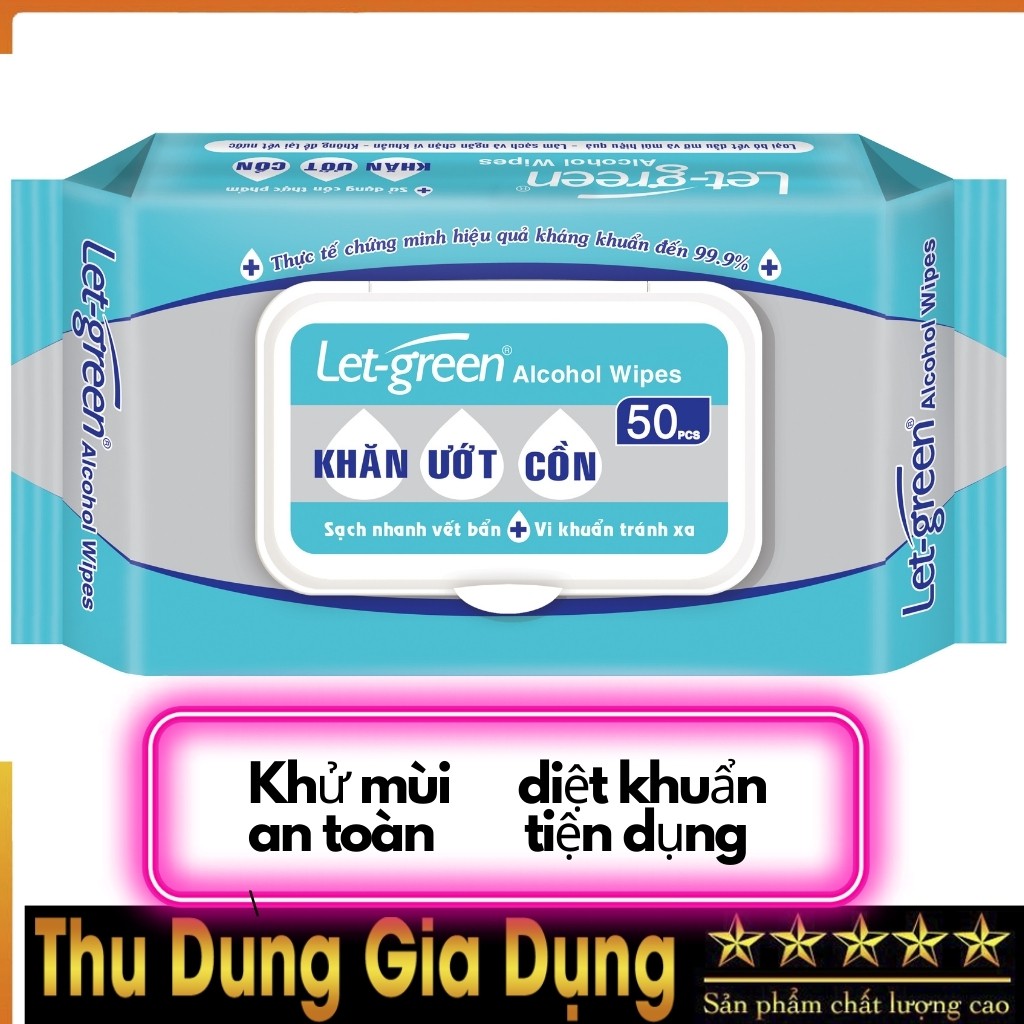 Hàng Mới VềCombo 5 GóiKhăn Ướt Cồn Diệt Khuẩn 99,9% Let-Green 10 Miếng/Gói, Nhỏ Gọn, Tiện Dụng