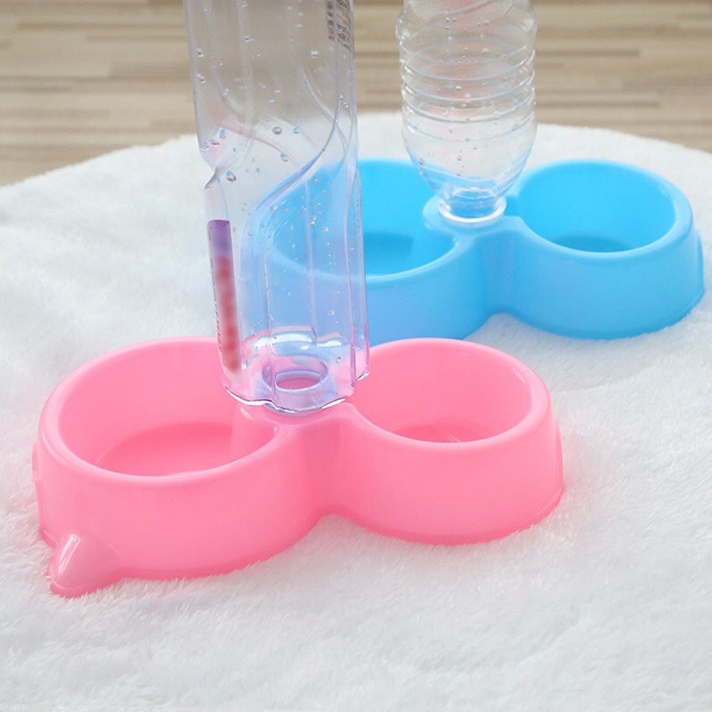 Bát gấu 2 ngăn tự động cho chó mèo thú cưng