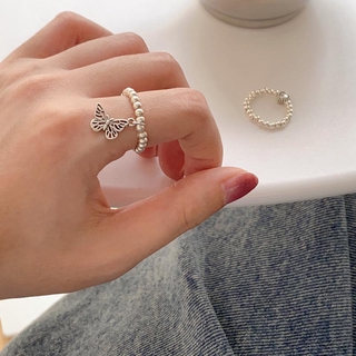 [Mã FASHIONT4FA2 giảm 10K đơn 50K] Nhẫn chuỗi hạt co giãn handmade đính bươm bướm/ trái tim phong cách Hàn Quốc thời trang cho nữ
