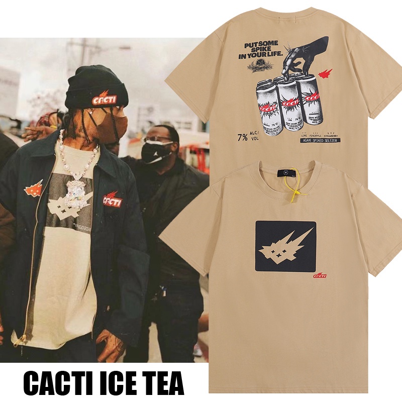 Áo thun cotton tay ngắn in chữ Travisscot CACTI ICE TEA cổ điển thời trang cho cặp đôi