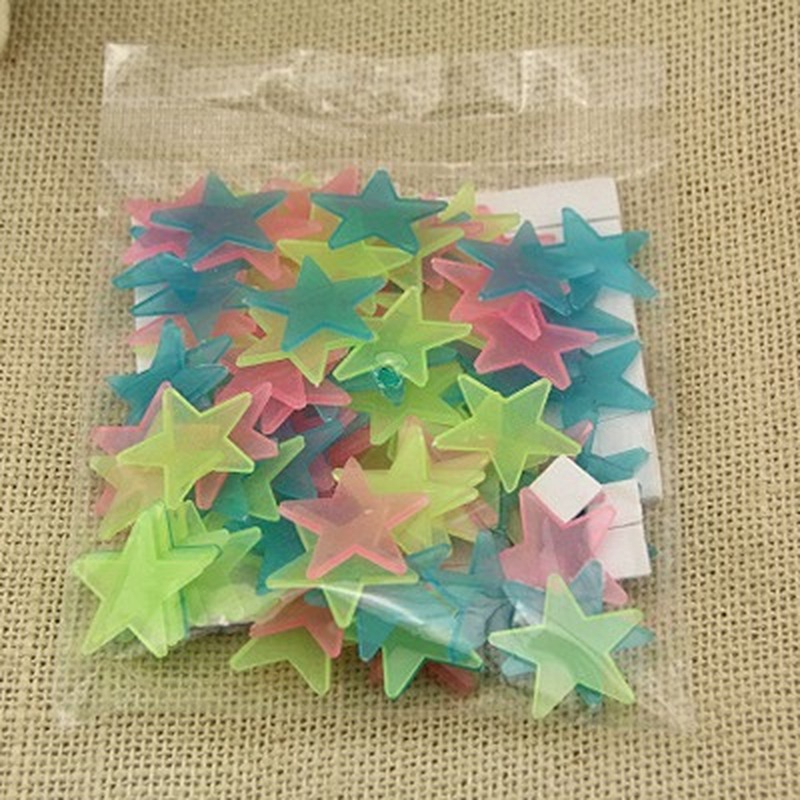 Set 100 ngôi sao dán tường trang trí phòng ngủ màu sắc phát sáng trong tối