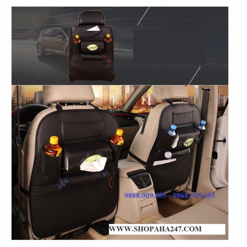 Túi đựng đồ 7 ngăn sau ghế xe hơi đa năng bằng da cao cấp (màu kem) shopaha247