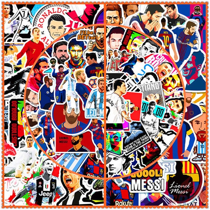 Set 100 sticker cầu thủ bóng đá nổi tiếng .C. Age - Leo Messi & Cristiano Ronaldo DIY thời trang không thấm nước