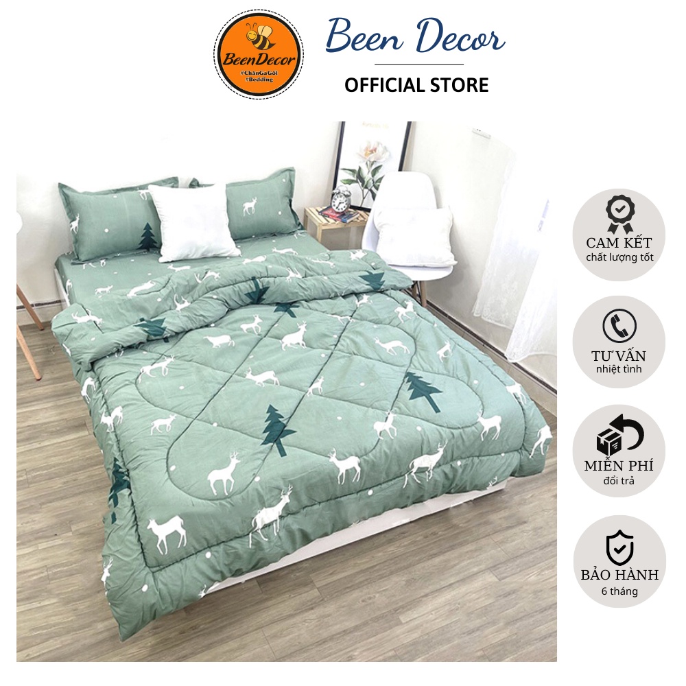 (Kịch Sàn) Combo CHĂN PHAO, MỀN PHAO, Chăn kèm ga gối Mẫu Tuần Lộc Xanh (Được lựa mẫu)