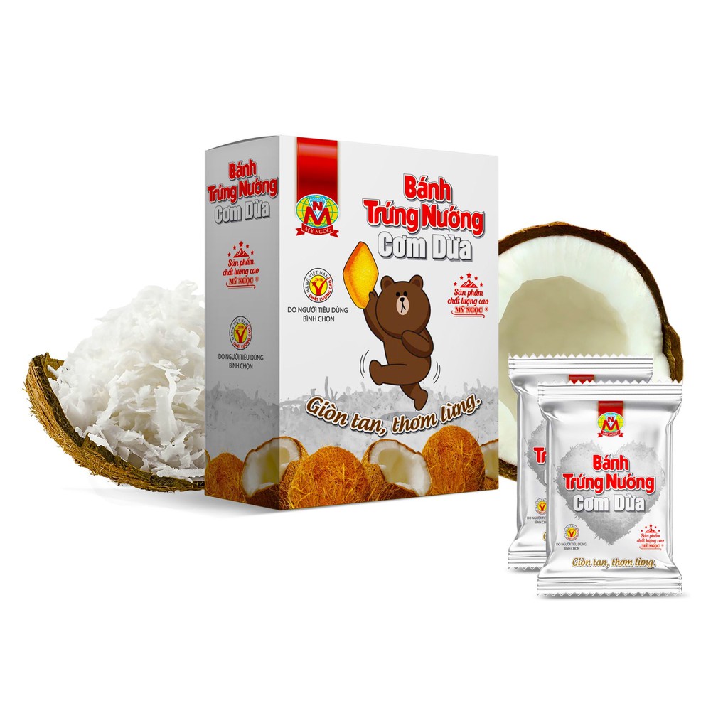 90g 2 HỘP Bánh Trứng Nướng CƠM DỪA sữa tươi GIÒN TAN ít ngọt - Baked Egg & Coconut Cookies - theo chuẩn BQL ATTP HCM