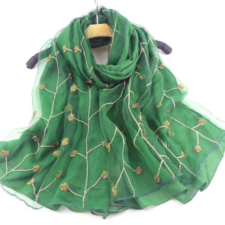Khăn Choàng Cổ Hai Lớp Bằng Vải Cotton Thêu Hình Cây Mận Màu Trơn Dễ Phối Đồ Sự Bảo Vệ
