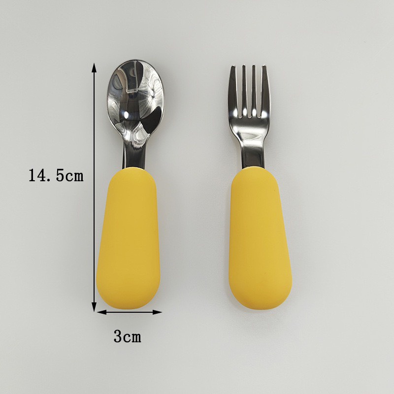 Thìa dĩa ăn dặm cho bé chất liệu inox cán cầm silicon không chứa BPA an toàn cho trẻ