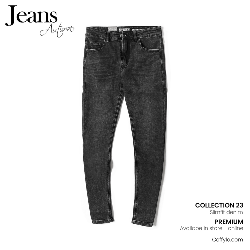 Quần Jeans trơn Xám nam form slimfit CEFFYLO chất Jean thun co giãn nhẹ