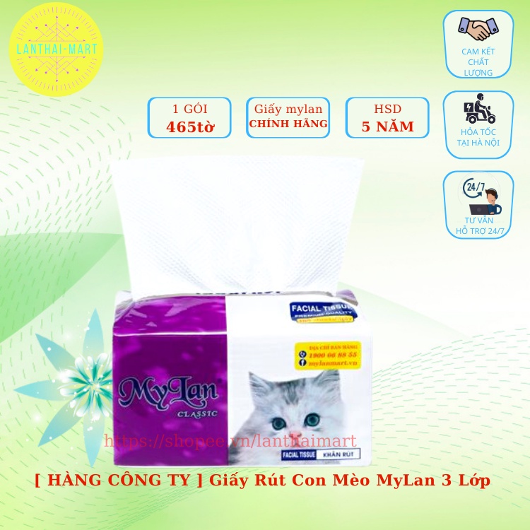 COMBO 10 GÓI Giấy Rút Con Mèo MyLan 3 Lớp (465 Tờ/Gói, 8 Gói/Xách) [HÀNG CÔNG TY-LOẠI 1]