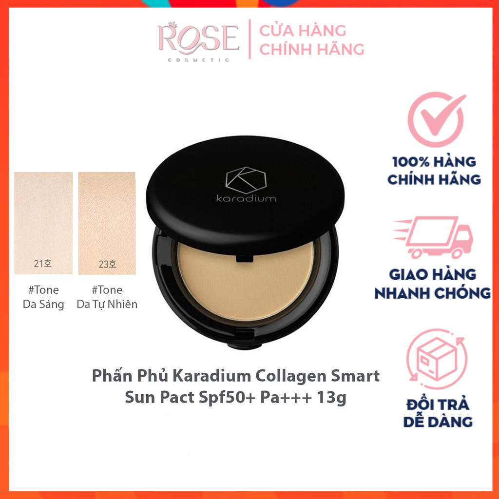 Phấn phủ kiềm dầu Karadium ⚡[CHÍNH HÃNG]⚡, dạng nén, chống nắng, siêu mịn, che phủ tốt Collagen Smart Sun Pact Spf50+ PA