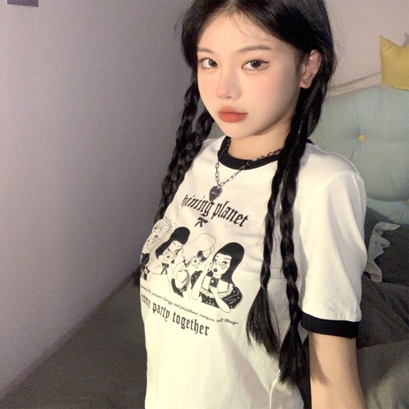 Brroa Áo Thun Crop Top Tay Ngắn Cổ Búp Bê Dáng Rộng Cơ Bản Dành Cho Bạn Nữ Trẻ Gi