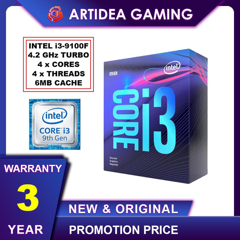 [Mã ELMS05 giảm 5% đơn 300k]Bộ vi xử lý Intel Core i3 9100F Full Box (3.6Ghz, 4 nhân 4 luồng, 6MB Cache, 65W)-LGA 1151